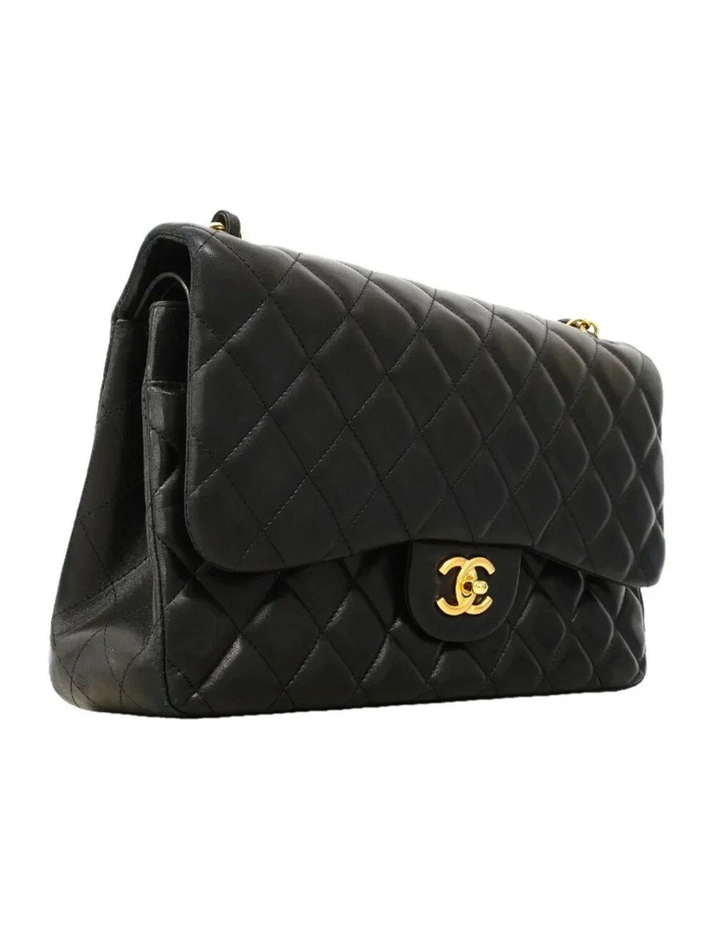 Chanel Shoulder Bag Deca Quilted Lambskin Black Gold